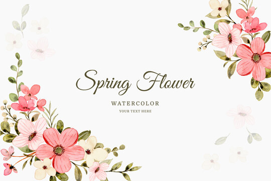 Spring background with pink white floral watercolor