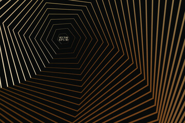 Abstract Black and Brown Pattern with Stairs. Spiral Hexagonal Tunnel. Geometric Psychedelic Background. Vector. 3D Illustration