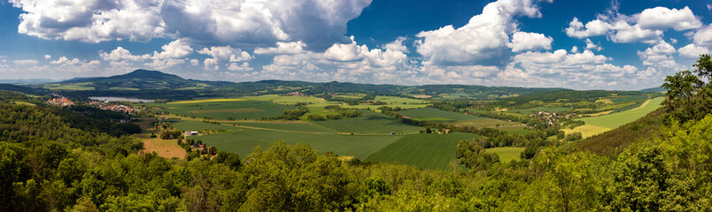 Summer view of the landscape in the Bohemian Central Mountains - Uplands - Highlands in northern Bohemia in the Czech Republic.