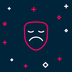 Line Drama theatrical mask icon isolated on blue background. Colorful outline concept. Vector