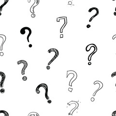 Vector set of handdrawn questions marks isolated on white background, doodle style illustration – Seamless Patter, black and white background.