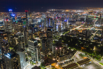 Fototapeta na wymiar Melbourne Australia Cityscape at Night Aerial View