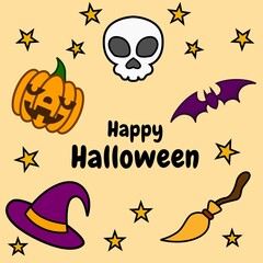 cute halloween day cartoon element design on orange background.