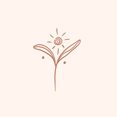 Healing herb, wild sunny, magic flower outline illustration. Vector hand drawn art, boho print. 