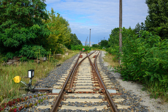 Switch on a railroad track. Concept image  for decisions, choices, life path, 