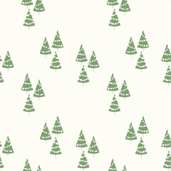 Scattered green Christmas tree repeat pattern vector illustration. Fabric seamless background design. Vector illustration. Surface pattern design. Great for wallpaper, holiday cards, clothing and home