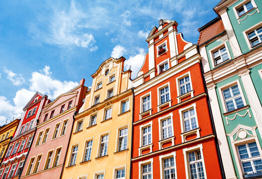 Colorful facade of building in Wroclaw