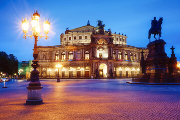 Dresden opera theater at night.