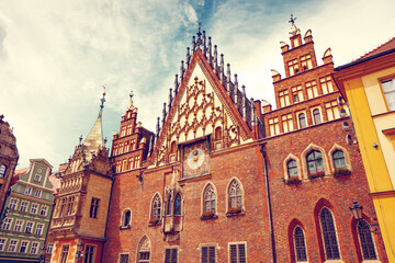 Fototapeta na wymiar Gothic Town Hall of Wroclaw at the center of Market Square