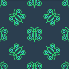 Line Butterfly icon isolated seamless pattern on blue background. Vector
