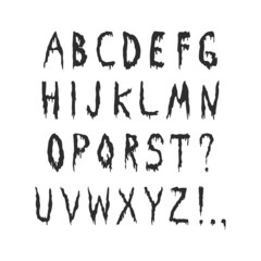 Splash Alphabet, vector blood or slime letters. Hand writting doodle scary font. Halloween party style