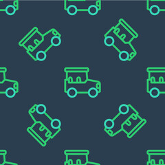 Line Safari car icon isolated seamless pattern on blue background. Vector