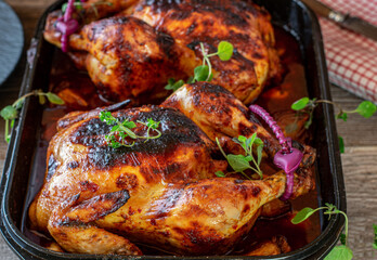 Spicy roast chicken with a delicious garlic honey sauce