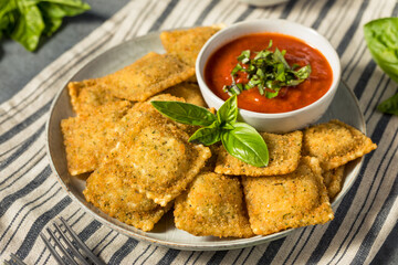Homemade Fried Raviolis with Basil