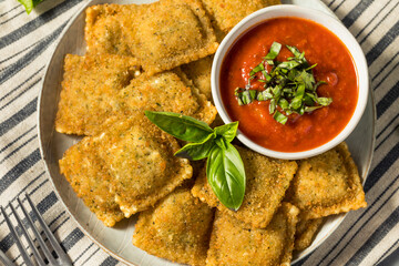 Homemade Fried Raviolis with Basil