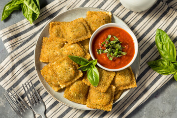 Homemade Fried Raviolis with Basil