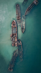 Bird's Eye View of Tangalooma Shipwrecks in Brisbane Australia in the Summer