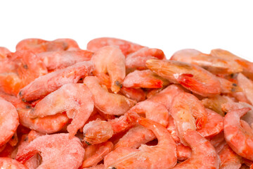 Fresh shrimps in ice. Top view.