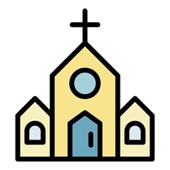 Cathedral church icon. Outline cathedral church vector icon color flat isolated