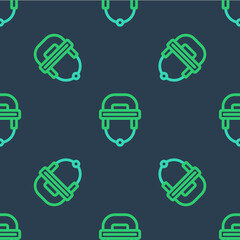 Line Hockey helmet icon isolated seamless pattern on blue background. Vector