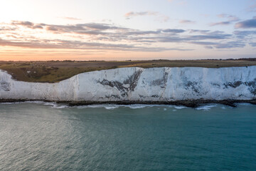 Sunset Over the White Cliffs of Dover UK Aerial View