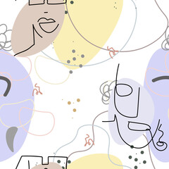 Face line pattern Abstract drawing seamless print