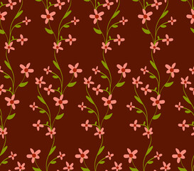 Abstract Hand Drawing Small Ditsy Daisy Flowers Branch and Leaves Seamless Vector Pattern Isolated Background