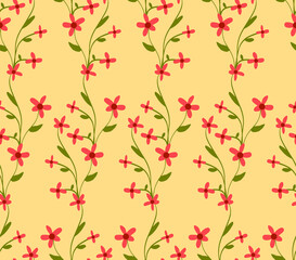 Abstract Hand Drawing Small Ditsy Daisy Flowers Branch and Leaves Seamless Vector Pattern Isolated Background