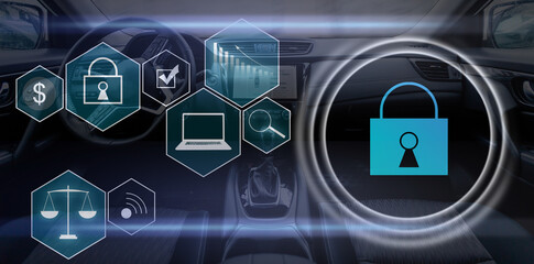 Person using a laptop computer with technology cybersecurity and privacy concept. protection and safe data for global network security