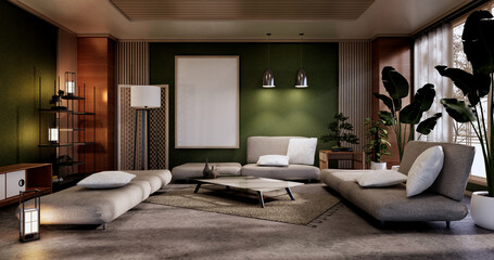 Minimal green Living room.3D rendering