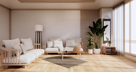 Sofa furniture and modern room design minimal.3D rendering