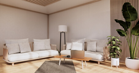 Sofa furniture and modern room design minimal.3D rendering