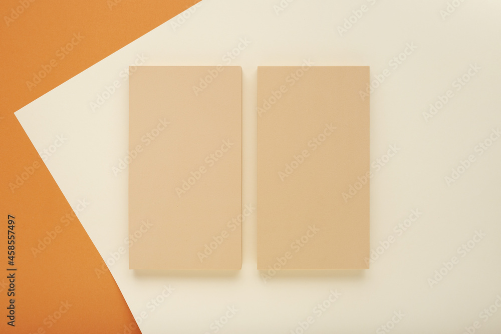 Poster composition with geometric patterns with pastel colors and empty beige frames with copy space