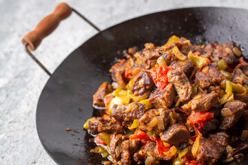 Meat saute in traditional pan - Sac kavurma, Turkish Food