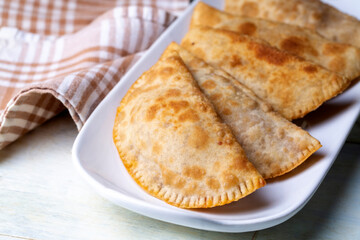 Traditional delicious Turkish foods,minced meat in savoury pastry (Turkish name; ci borek or cig borek)