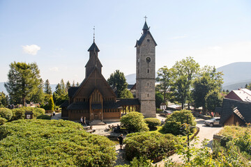 Medieval Norwegian stave wooden church Vang or Wang, which was transferred from Vang in Norway to...