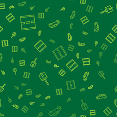 Fototapeta premium Set line Road, Parking and Hatchback car on seamless pattern. Vector