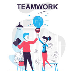 Teamwork isolated cartoon concept. Brainstorming staff and successful collaboration, office people scene in flat design. Vector illustration for blogging, website, mobile app, promotional materials.