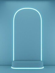 3d rendering square shape podium on blue background and  light line.