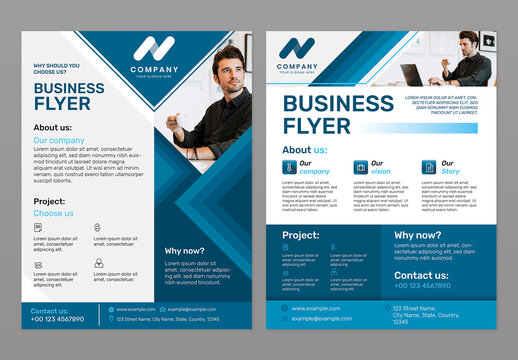 Business Flyer Layout in Blue and White