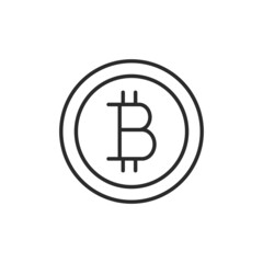 Obraz premium Bitcoin icon. Lined circle with bitcoin sign isolated on white background. Thin line icon for social media and web design. Vector illustration