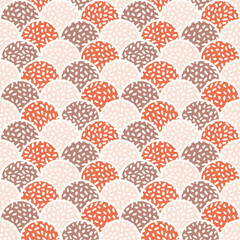Seamless pattern mosaic arches in blush, toffee and burnt orange with scattered dots texture. Vector illustration. Great for wallpaper and home decor projects. Surface pattern design.