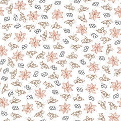 Seamless pattern of spices for mulled wine. white background. Hand drawing. Vector illustration