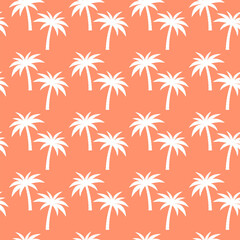 Palm trees seamless pattern. Background with white coconut palm trees, vector.