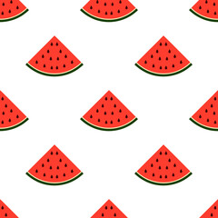 Vector pattern with slices of watermelon on a white seamless background.