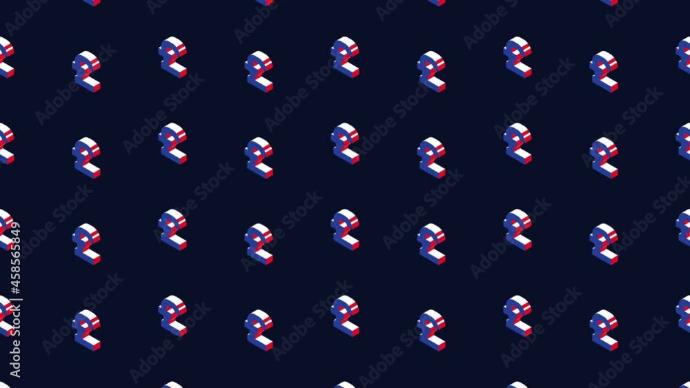 Aufkleber Isometric symbols of British currency Pound in animated mosaic. Simple seamless loop modern motion graphics background