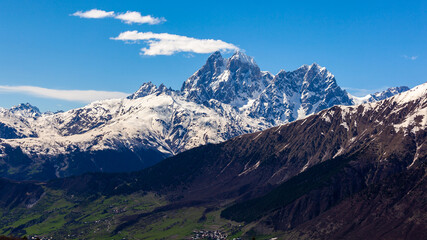 View of Mount Ushba. located in the Svaneti region of Georgia. Travel.
