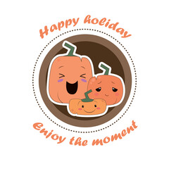 Vector flay style image happy cute funny pumpkins stickers Halloween and Thanksgiving nice decoration