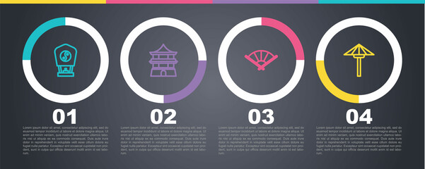 Set line Chinese paper lantern, house, or japanese folding fan and Japanese umbrella from the sun. Business infographic template. Vector