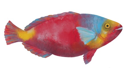 Ilustración digital de pez de colores, vieja pez típico de Canarias. Ilustración de colores vivos con textura de acuarela 